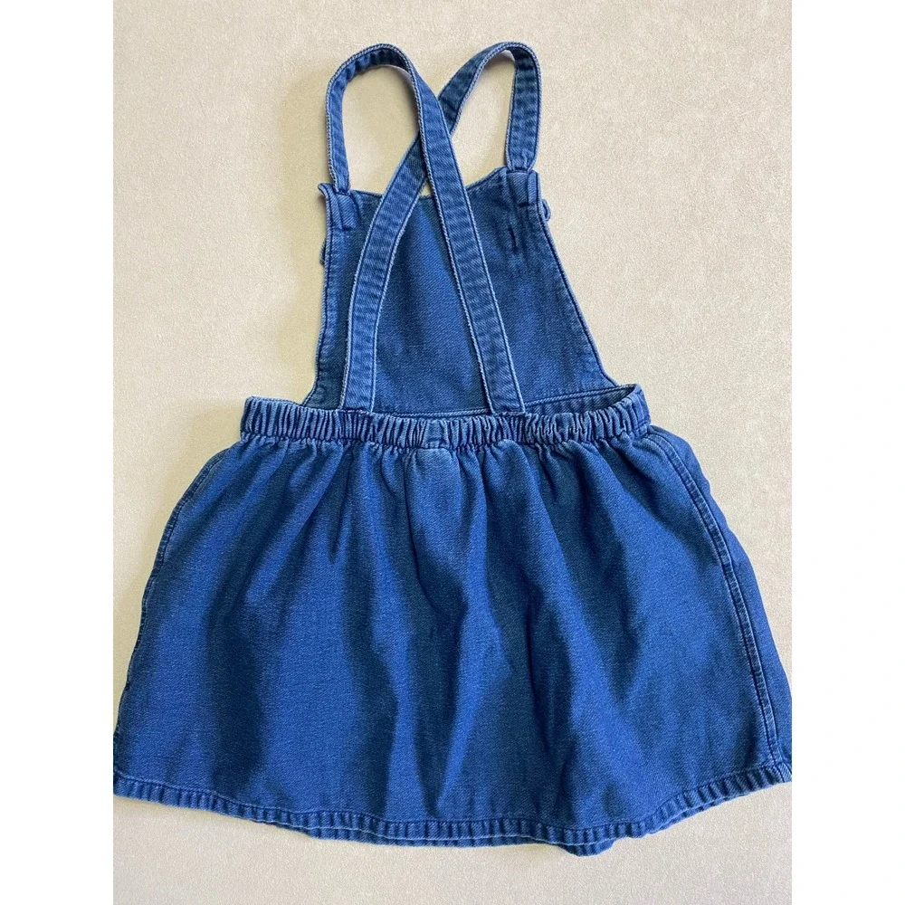 Cat & Jack Girls Blue Denim Overall Dress Jumper Ruffle Trim 5T